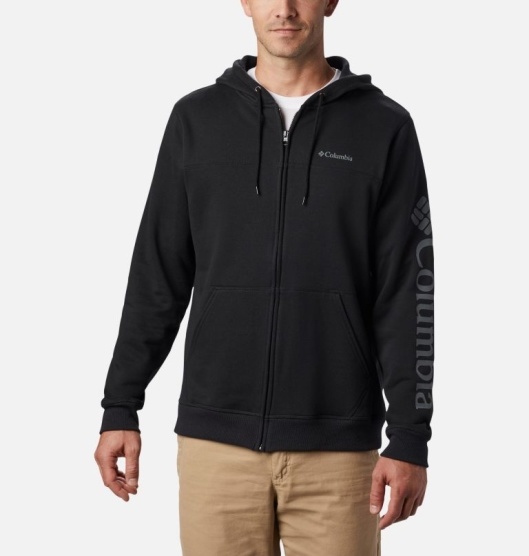 Columbia Logo Men's Hoodies Black Grey | 359-DIVMCR