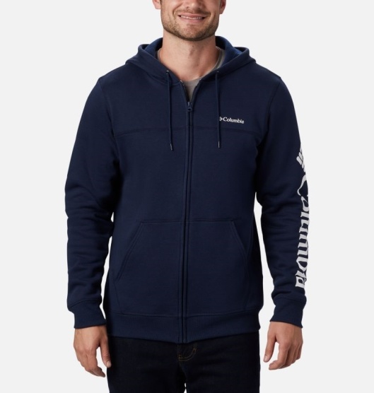 Columbia Logo Men's Hoodies Navy White | 471-NQTHYE