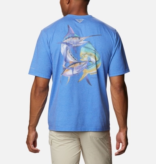 Columbia PFG Carey Chen Men's T-Shirt Blue | 916-DFEZWS