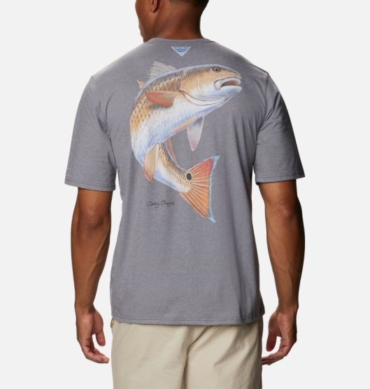 Columbia PFG Carey Chen Men's T-Shirt Grey | 035-ZTKRFX