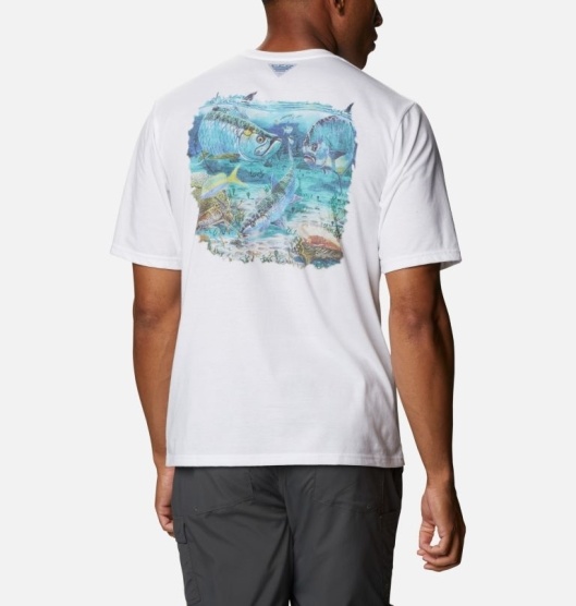 Columbia PFG Carey Chen Men's T-Shirt White | 810-DNHOUF