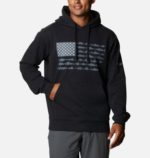 Columbia PFG Fish Flag Men's Hoodies Black Grey | 384-LARPUM