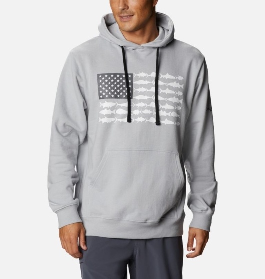 Columbia PFG Fish Flag Men's Hoodies Grey | 068-LCVAOR