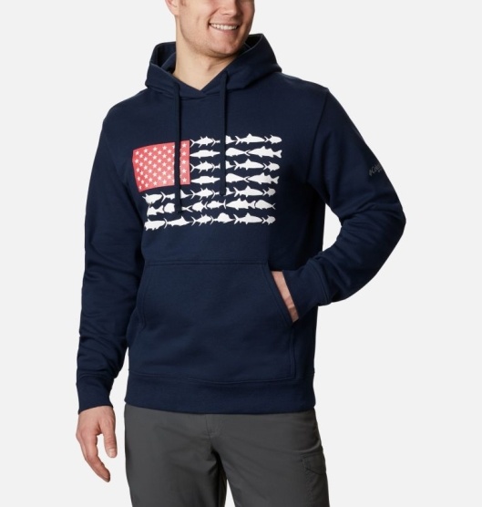 Columbia PFG Fish Flag Men's Hoodies Navy White | 568-HRSALK