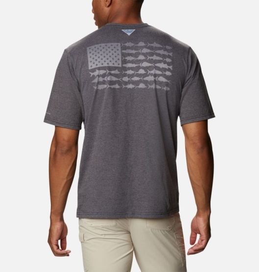 Columbia PFG Men's T-Shirt Black Grey | 723-MOYUHC