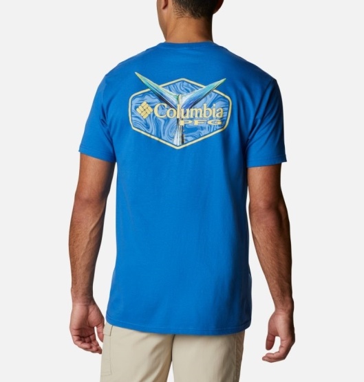 Columbia PFG Men's T-Shirt Blue | 279-XVCSKO