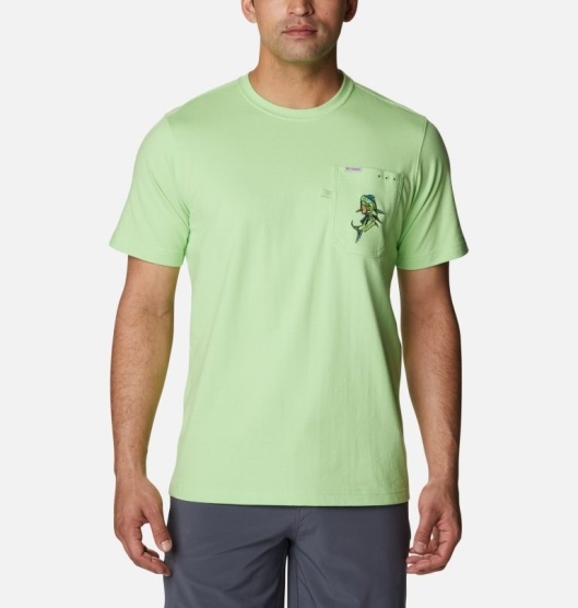 Columbia PFG Men's T-Shirt Green Blue | 461-XYOUZK