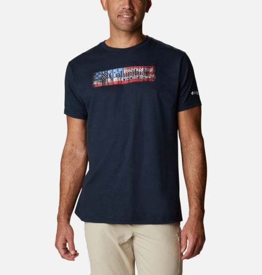 Columbia PFG Men's T-Shirt Navy | 132-IULFRZ