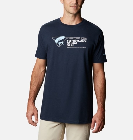 Columbia PFG Men's T-Shirt Navy | 704-EYNIFS