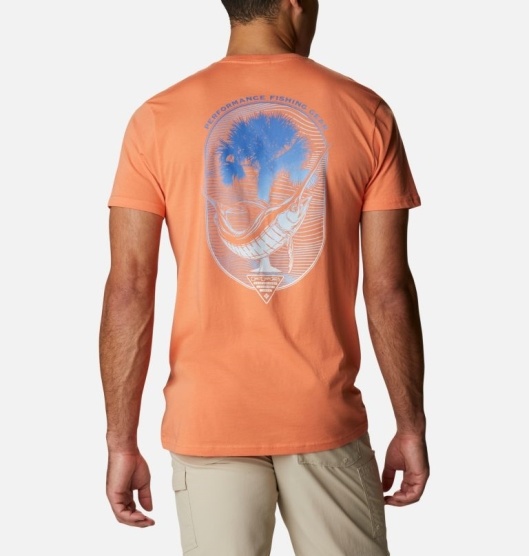 Columbia PFG Men's T-Shirt Peach | 042-GAREBC