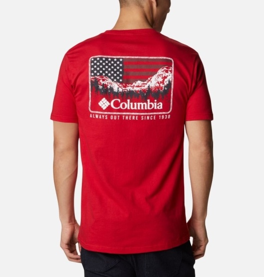 Columbia PFG Men's T-Shirt Red | 029-RKFXQD