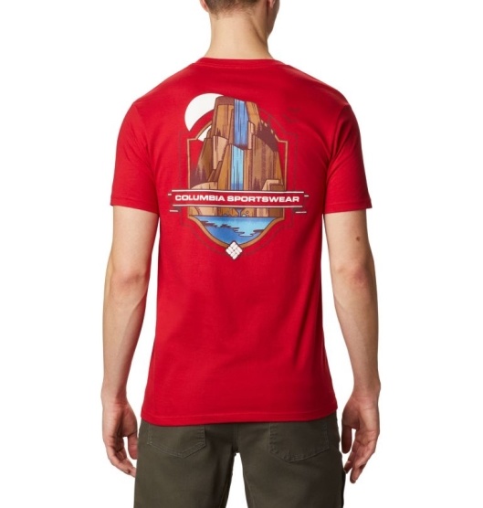 Columbia PFG Men's T-Shirt Red | 063-IQETUX