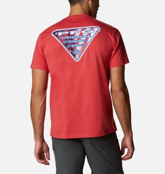 Columbia PFG Men's T-Shirt Red | 273-AVNUIM