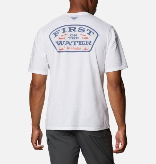 Columbia PFG Men's T-Shirt White | 173-DEHYCS