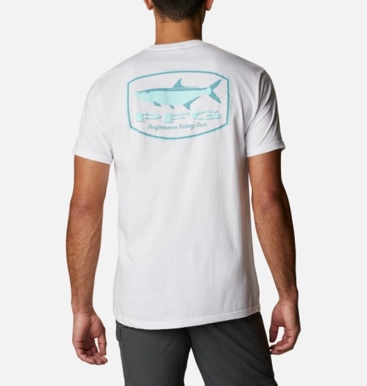 Columbia PFG Men's T-Shirt White | 234-SEGXOR