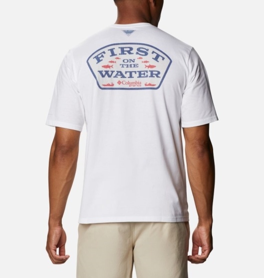 Columbia PFG Men's T-Shirt White | 562-FKXPUG