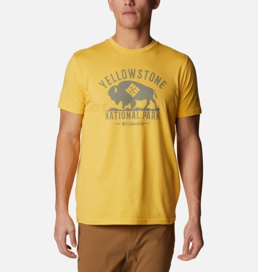 Columbia PFG Men's T-Shirt Yellow | 528-VIRFTN