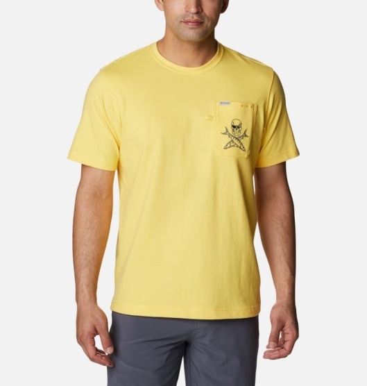 Columbia PFG Men's T-Shirt Yellow Grey | 213-FPKSMC