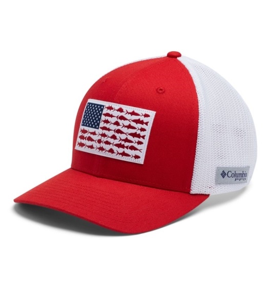 Columbia PFG Mesh Fish Flag Baseball Cap Men's Hats Red White | 635-SKFVLQ