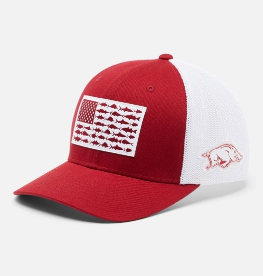 Columbia PFG Mesh Fish Flag Baseball Cap Women's Hats Red | 806-YSLFZQ