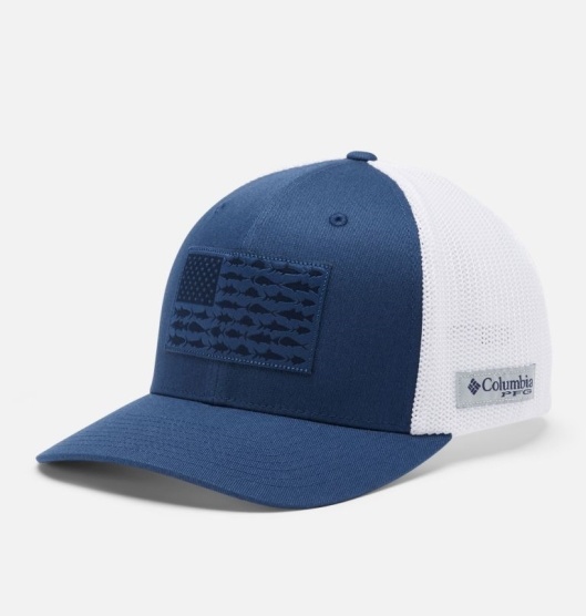 Columbia PFG Mesh Fish Flag Baseball Cap Men's Hats Blue White | 870-JBVOKX