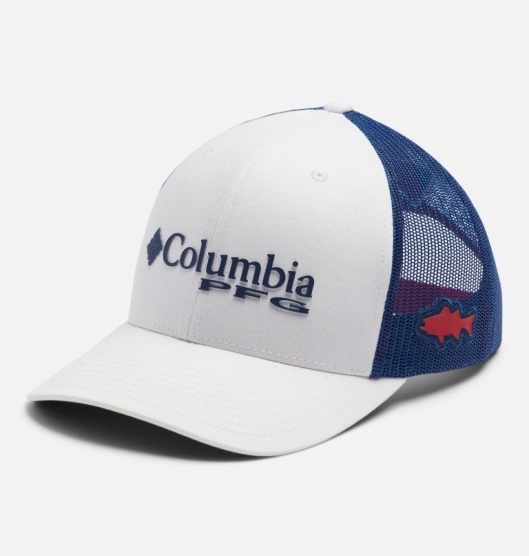 Columbia PFG Mesh Snap Back Baseball Cap Men's Hats White Blue | 236-BGASDP