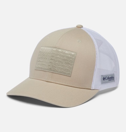 Columbia PFG Mesh Snap Back Baseball Cap Men's Hats Khaki White | 872-DRBSEV