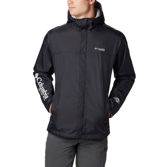 Columbia PFG Storm Men's Rain Jacket Black Grey | 047-MYHFAX