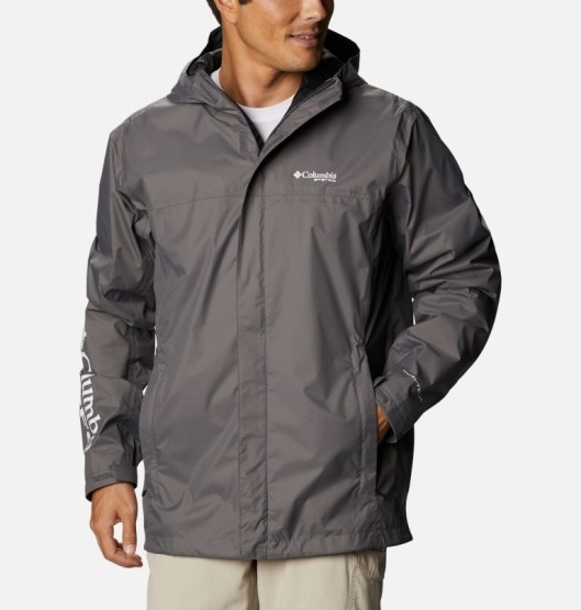 Columbia PFG Storm Men's Rain Jacket Grey Black | 159-VIOJXZ