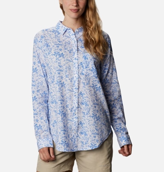 Columbia PFG Sun Drifter II Women's Shirts Blue | 928-COJMWK