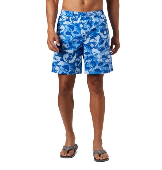 Columbia PFG Super Backcast Men's Shorts Blue White | 109-ZWMXSL