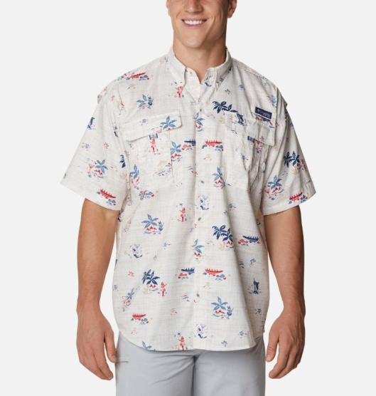 Columbia PFG Super Bahama Men's Fishing Shirts White Navy | 058-SXCMRL