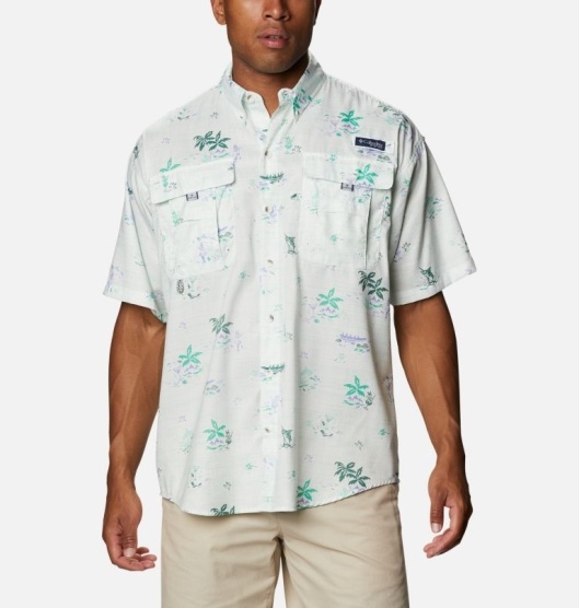 Columbia PFG Super Bahama Men's Fishing Shirts White Green | 346-SBAOYZ