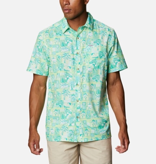 Columbia PFG Super Slack Tide Men's Shirts Green | 312-TEVHNS