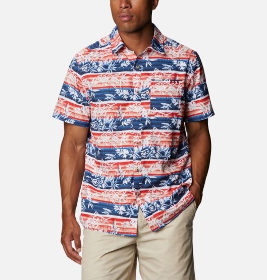 Columbia PFG Super Slack Tide Men's Shirts Red Blue | 379-ERCOSQ