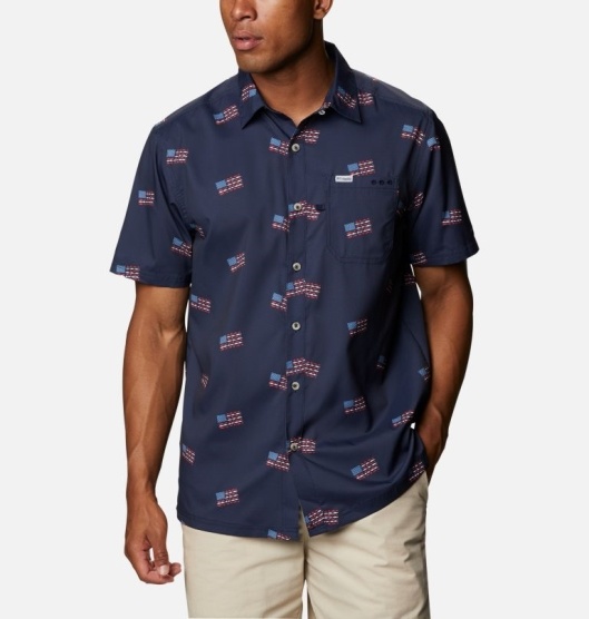 Columbia PFG Super Slack Tide Men's Shirts Navy | 709-TAKSWO