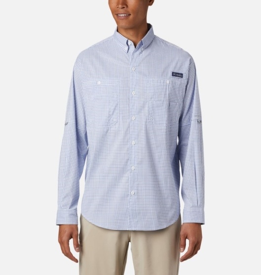 Columbia PFG Super Tamiami Men's Fishing Shirts Blue | 185-DHXFMV