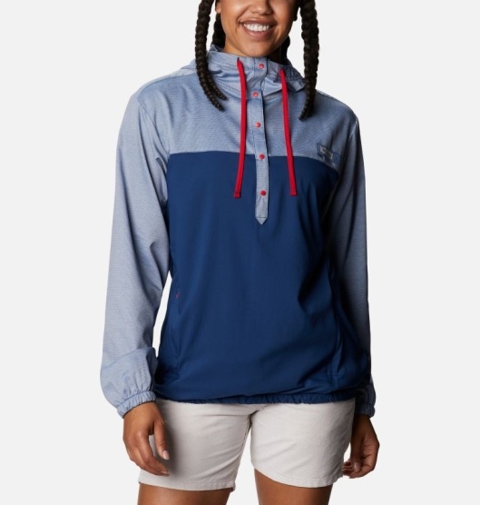 Columbia PFG Tamiami Women's Hoodies Blue Red | 509-ZJDSNV