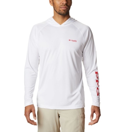 Columbia PFG Terminal Tackle Men's Hoodies White Red | 975-WLOYEQ