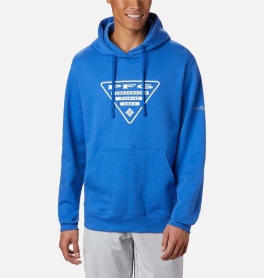 Columbia PFG Triangle Men's Hoodies Blue White | 173-RHXYSF