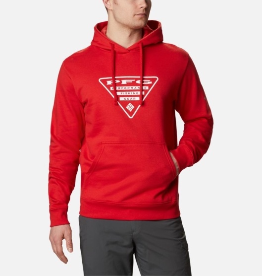 Columbia PFG Triangle Men's Hoodies Red White | 375-BZIDEX