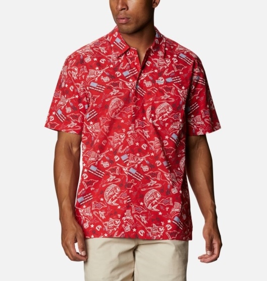 Columbia PFG Trollers Best Men's Shirts Red | 215-CQGXEP