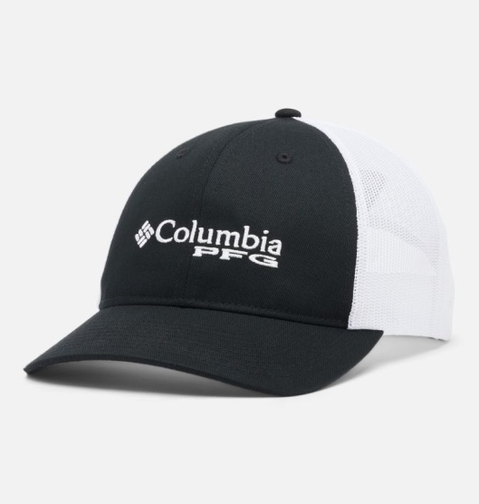 Columbia PFG Trucker Baseball Cap Men's Hats Black White | 701-RYAQPE