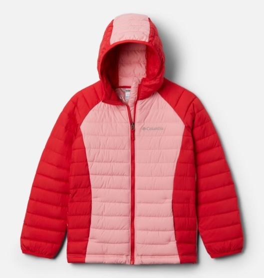 Columbia Powder Lite Kids' Hooded Jacket Red Pink | 617-FSJXPQ