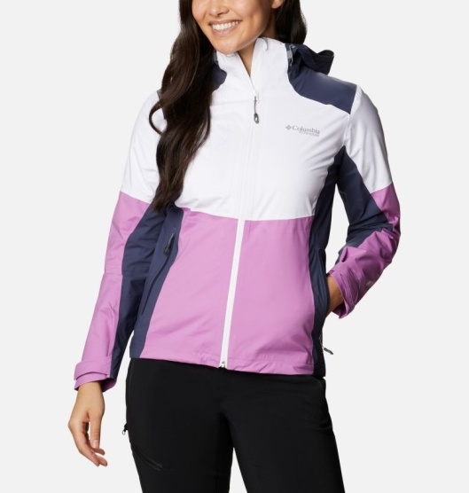 Columbia Titan Pass Women's Rain Jacket White Pink Blue | 942-UNWCHF